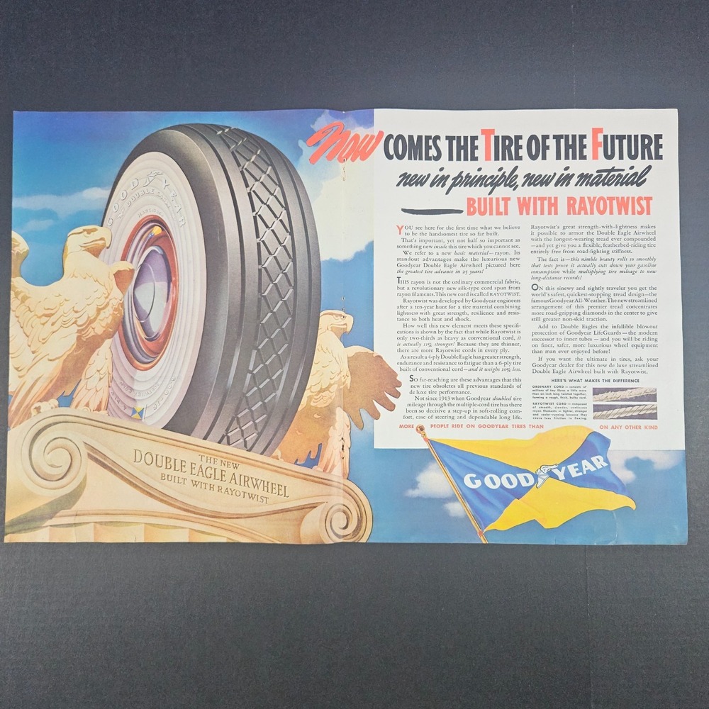 1938 Goodyear Rayotwist‎ Tire of Future Vintage Print Ad Double Eagle Airwheel